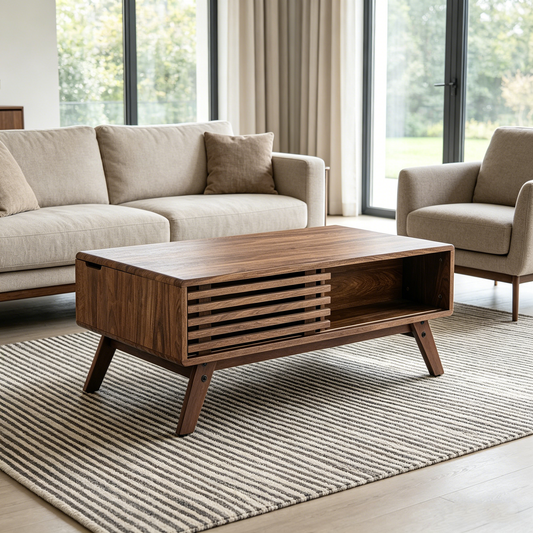 39.37' Mid-Century Walnut Lift Top Coffee Table, Multifunctional Lift-Up Coffee Table with Hidden Storage & Open Shelf for Living Room