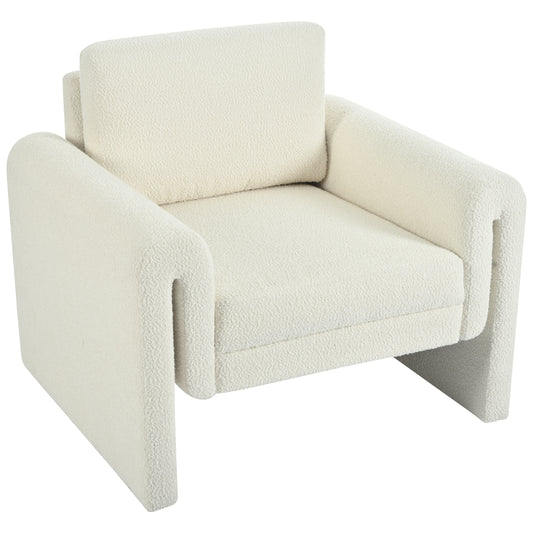 Modern Bouclé Upholstered Accent Chair - Luxurious Comfort & Sturdy Support, Ivory, Solid Wood Frame
