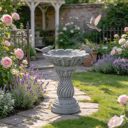 16.54' Garden Bird Bath Statue, Magnesium Oxide Grey Pedestal Birdbath, Outdoor Bird Feeder Bowl with Decorative Bird Figurine, Yard Lawn Patio Garden Decor, Ideal Gift for Bird Lovers