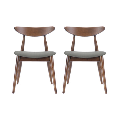 Set of 2 Retro Rubberwood Dining Chairs with Ergonomic Back & Plush Cushions in Walnut and Light Gray, Solid Rubberwood Frame with TSCA-Certified Foam Seats