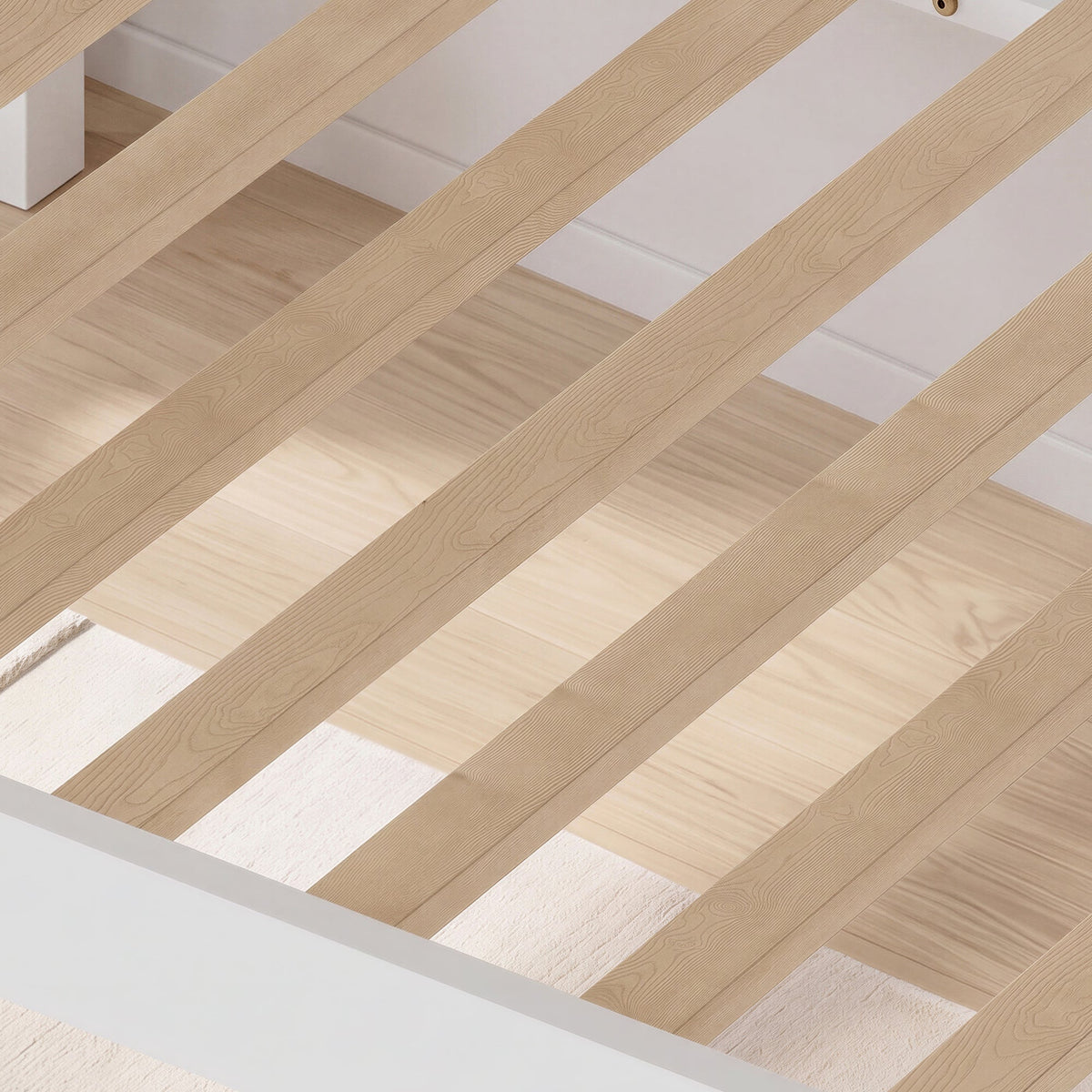 Full Size Daybed, 3-Sided Vertical Slat Guardrail Bed Frame, Breathable Wooden Slat Support Leisure Bed for Home Bedroom,White