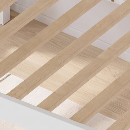 Full Size Daybed, 3-Sided Vertical Slat Guardrail Bed Frame, Breathable Wooden Slat Support Leisure Bed for Home Bedroom,White