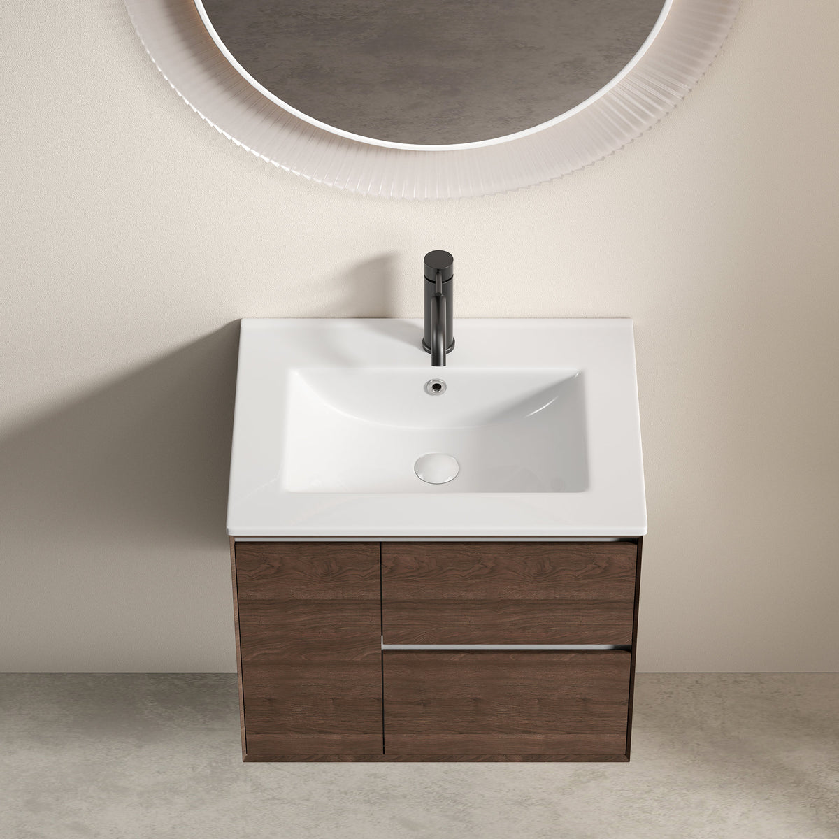 24 inch Bathroom Vessel Sink, Ceramic Bathroom Vanity Sink Top with Overflow, No Drain Convenient for Storing Personal Items - Glossy White