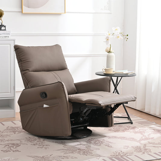 PU Rocking Recliner Chair, 360° Swivel Nursery Rocking Chair, Glider Chair, Modern Small Rocking Swivel Recliner Chair