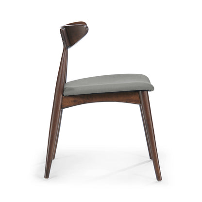 Set of 2 Retro Rubberwood Dining Chairs with Ergonomic Back & Plush Cushions in Walnut and Light Gray, Solid Rubberwood Frame with TSCA-Certified Foam Seats