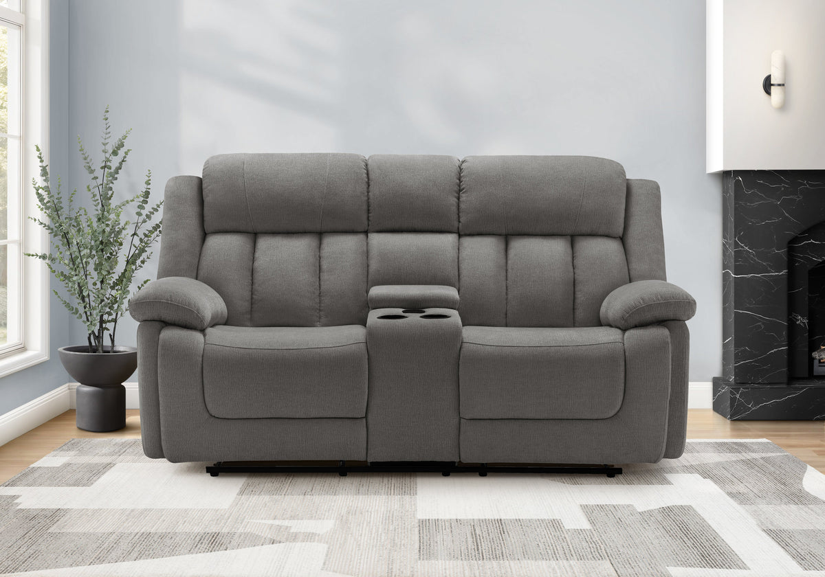 Reclining Love Seat, Power Recliner, 2 Seater, Upholstered, 76" Wide, Console Included, Usb Port Included, Light Grey Fabric, Transitional