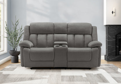 Reclining Love Seat, Power Recliner, 2 Seater, Upholstered, 76" Wide, Console Included, Usb Port Included, Light Grey Fabric, Transitional