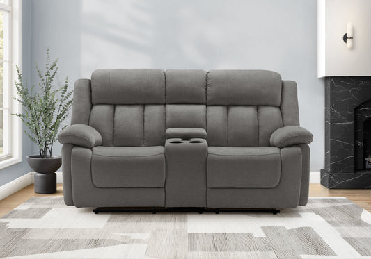 Reclining Love Seat, Power Recliner, 2 Seater, Upholstered, 76" Wide, Console Included, Usb Port Included, Light Grey Fabric, Transitional
