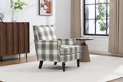 Upholstered Accent Chair, Vintage Armchair with Grey Linen Fabric and Nailhead Trim
