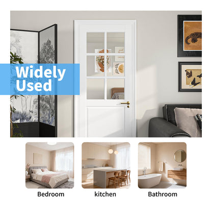 24" X 80"6-Lite Preassembled Clear Glass French Door, Paintable Panel, for Closet Pantry Bedroom Livingroom Study Office,kitchen, Barn Doors-Shaker w/o Hardware,White