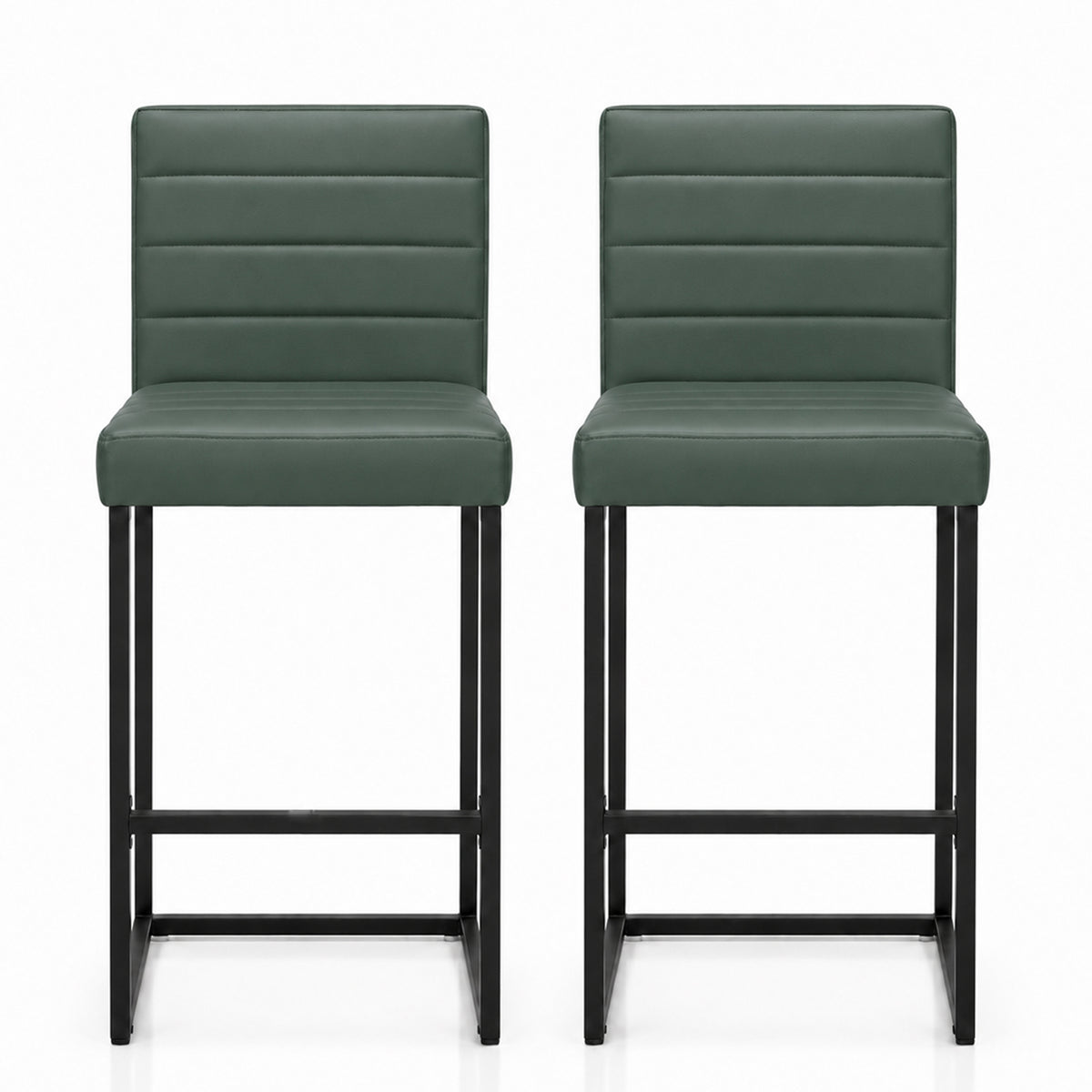 25.6 Inch Counter Height Bar Stools Set of 2 with PU Cushion and Back Modern Bar Chairs for Kitchen Island Counter with Metal Leg for Restaurant Dining Room Office, Green and Black.W2920P462102