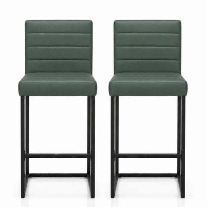 25.6 Inch Counter Height Bar Stools Set of 2 with PU Cushion and Back Modern Bar Chairs for Kitchen Island Counter with Metal Leg for Restaurant Dining Room Office, Green and Black.W2920P462102