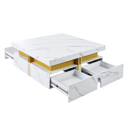 Modern White Square Storage Coffee Table with 4 Drawers