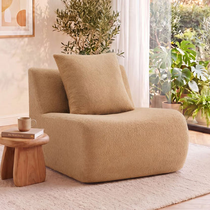Armless Sofa W/Pillow Teddy Fabric-Camel