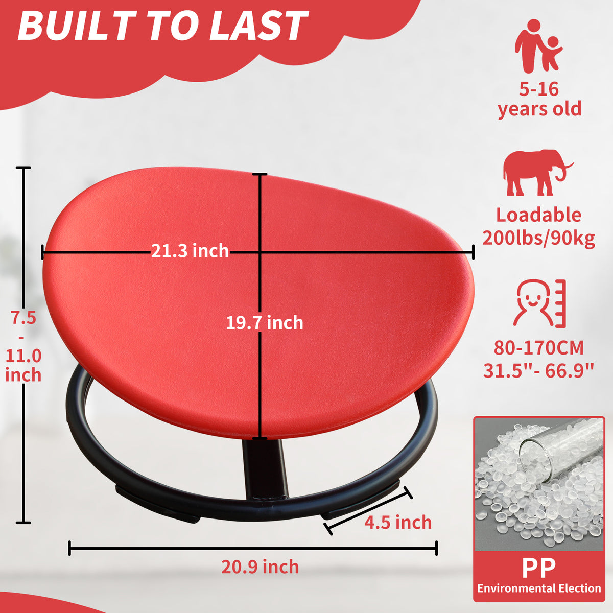 Sensory Spinning Chair for Autistic Kids, Swivel Chair, Sensory Toys Gifts for Toddlers with ADHD, Sit and Spin Toys,Training Body Coordination, Indoor & Outdoor, RED