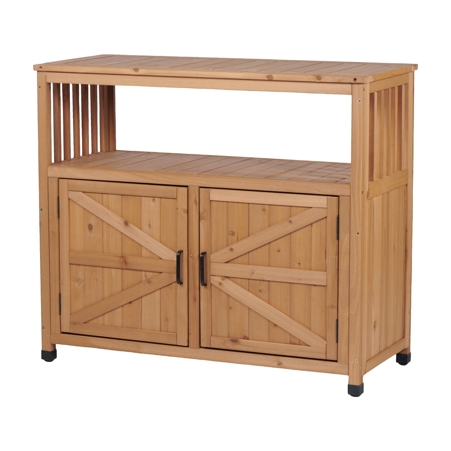 Elegant Wooden Patio Bar Table Set with Storage in Light Brown, Solid Wood Console Table for Outdoor and Indoor Use