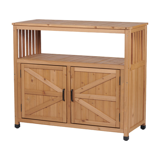 Elegant Wooden Patio Bar Table Set with Storage in Light Brown, Solid Wood Console Table for Outdoor and Indoor Use