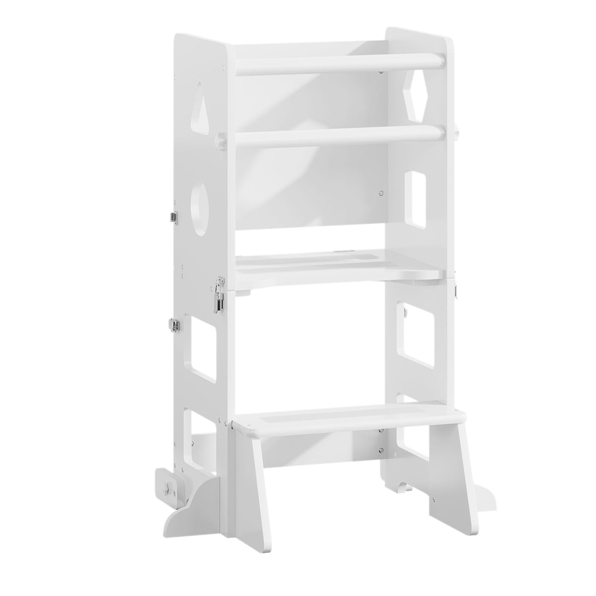 4-in-1 Toddler Kitchen Step Stool,Foldable Learning Standing Tower with Blackboard, Wooden Kitchen Stool Helper for Kids, 1-3 Year Old Boy Girl Gifts(White)