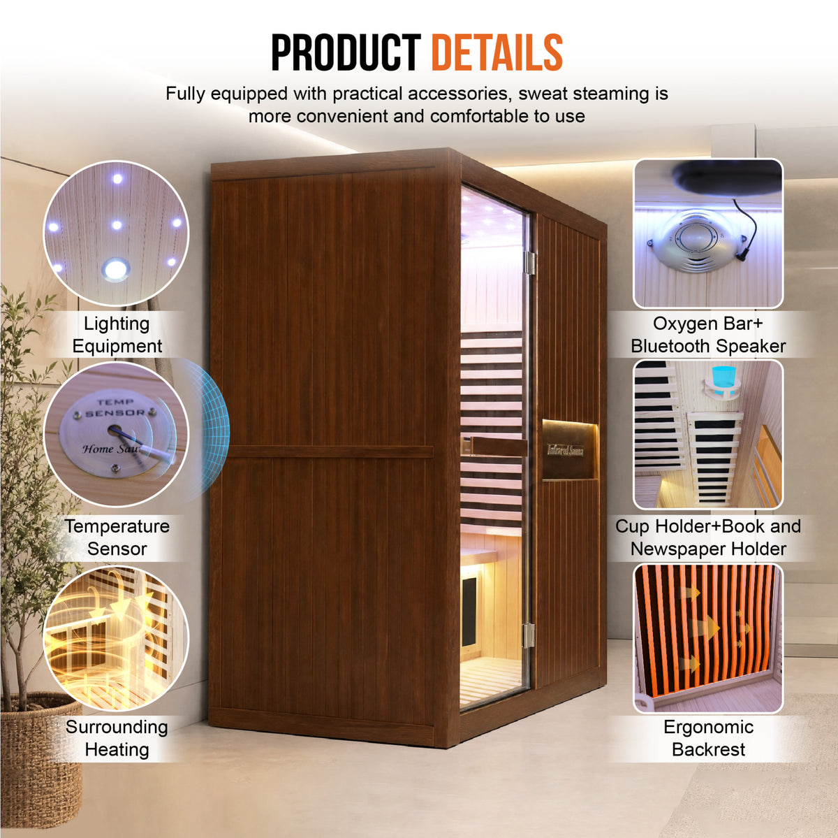 2165W walnut Chilean pine double person far-infrared sauna room