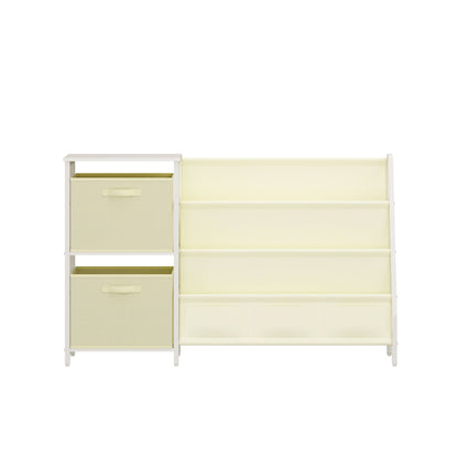 Kids Bookshelf with 3-Tier Front-Facing Book Display, 2 Storage Bins and Bottom Cabinet, Children's Bookcase Organizer for Bedroom, Playroom and Nursery