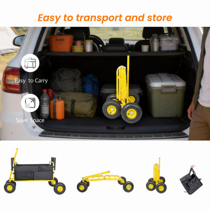 Fishing Cart Beach Cart Collapsible Wagon 9.85'' All-Terrain Wheels for Sand, Heavy Duty Garden Cart with Rod Holders