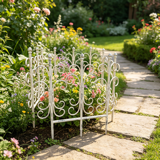 4pcs Iron Garden Fence, Pretty Vintage Green Rustic Style Decorative Fence Pannels, Outdoor Yard Landscape Pathway Border Panels Anti Animal Flowers Plants Barrier Climbing Trellis,19.48'' *19''