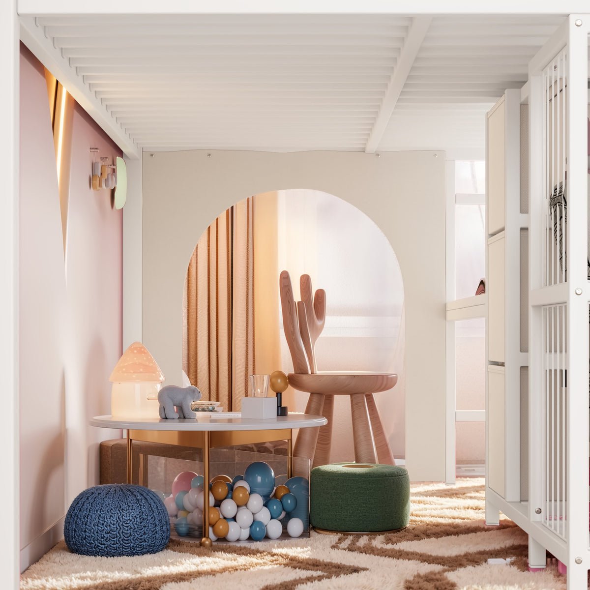 Twin Metal Low Loft Bed for Kids, Low Loft Bed with Storage Drawer, Low Loft Bed with Bookshelf & Built-in Desk, Sturdy Low Loft Bed Frame, Multi-Function Low Loft Bed for Kids.White