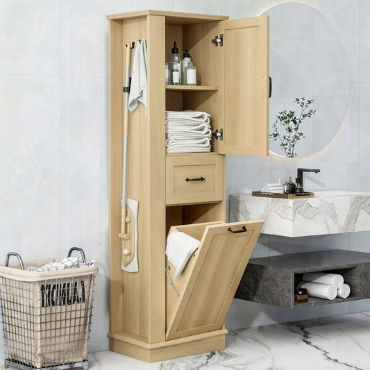 Modern Tall Storage Cabinet – Tilt-Out Compartment, Adjustable Shelves, 80LBS Capacity, Soft-Close Hinges, Aluminum Alloy Handles, Perfect for Bathroom & Home Organization