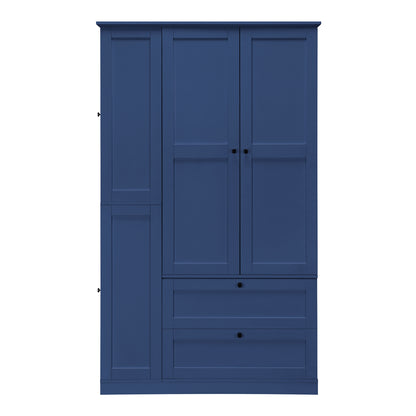 TOPMAX 73.6" Tall Farmhouse Kitchen Pantry Cabinet with 8 Shelves, 2 Drawers, 3 Pull-Out Trays, 4 Doors and Side Cabinets, Blue