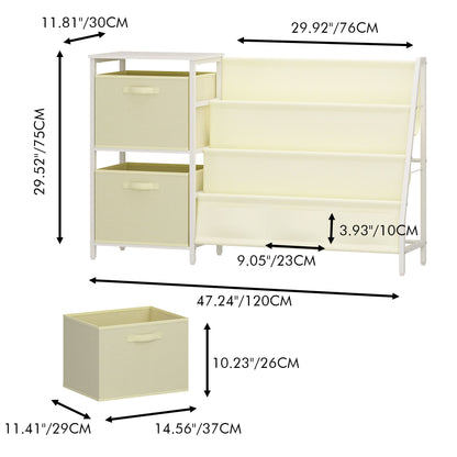 Kids Bookshelf with 3-Tier Front-Facing Book Display, 2 Storage Bins and Bottom Cabinet, Children's Bookcase Organizer for Bedroom, Playroom and Nursery