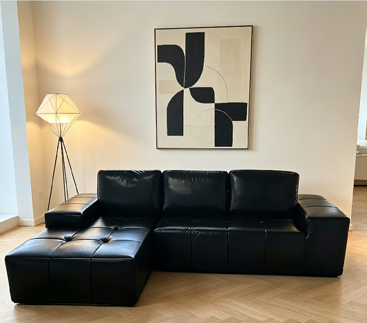 Boneless Couches for Living Room, Brown Faux Leather Cloud Sectional Couches with Chaise, Deep Seat L Shaped Modular Sofa, No Assembly Required Sofas in a Box(Left,Faux Leather,Black)
