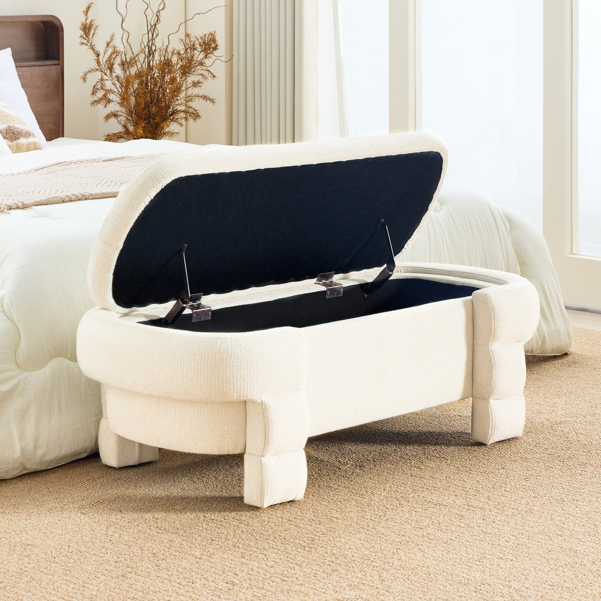48.8" Ottoman with Storage,Storage Bench,Upholstered Entryway Bench with Seating, End of Bed Ottomans for Living Room, Bedroom, Modern Entryway Benchs,Beige