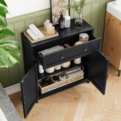 Kitchen Sideboard Buffet Cabinet, Farmhouse Storage Cabinet With Drawer And Adjustable Shelf, Barn Door Accent Cabinet For Kitchen, Dining Room, Entryway,Black