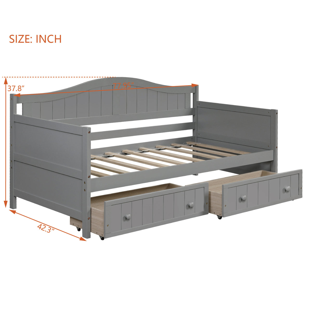 Twin Wooden Daybed with 2 drawers, Sofa Bed for Bedroom Living Room,No Box Spring Needed,Gray(OLD SKU:WF192860AAE)