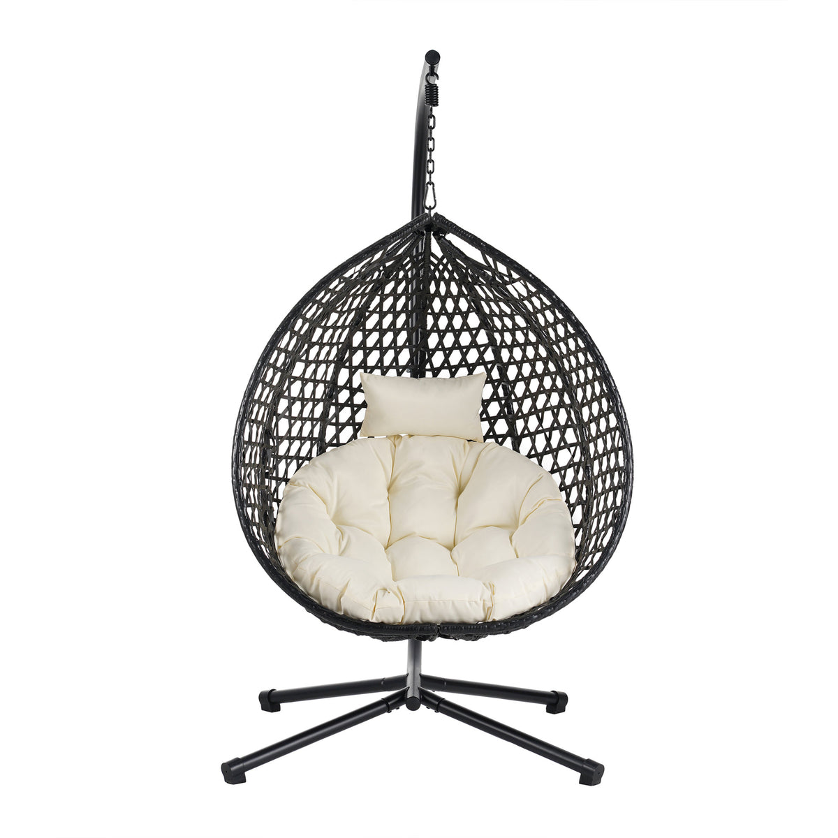 U_STYLE Sturdy Hammock Chair with Stand, Durable Hanging Egg Chair with Rattan Weaving ,Comfortable Indoor Outdoor Swing  chairs with Soft Removable Cushion,Suitable for Balcony, Bedroom,or Garden