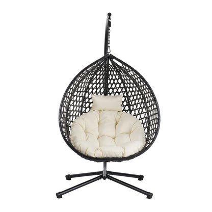 U_STYLE Sturdy Hammock Chair with Stand, Durable Hanging Egg Chair with Rattan Weaving ,Comfortable Indoor Outdoor Swing  chairs with Soft Removable Cushion,Suitable for Balcony, Bedroom,or Garden
