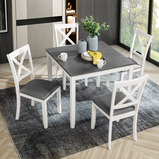 Modern 5-Piece Dining Table Set with 4 Chairs for Kitchen or Dining Room - Grey & White Two-Tone
