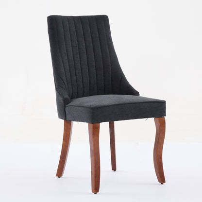 Rayon Cloth Flocking Linen Dining Chairs Channel Kitchen Dinner Chair Comfy Fabric Upholstered Accent Chair for Dining Room with Curved - Black