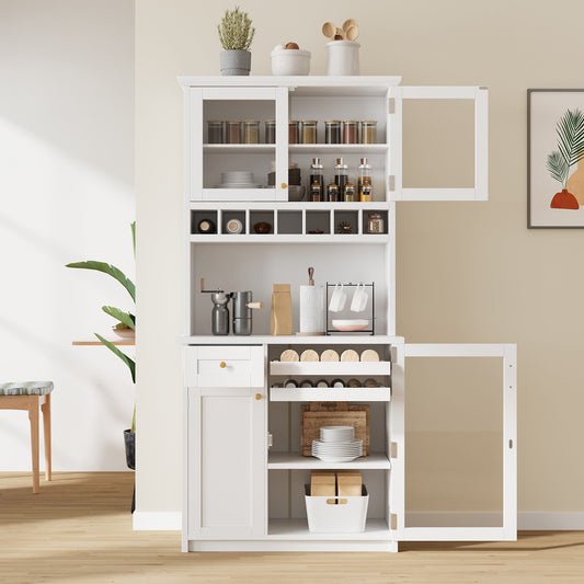 [Assembly Video Provided] TOPMAX Farmhouse 35.4x17.7x74.8inch Freestanding Buffet with Hutch – White
