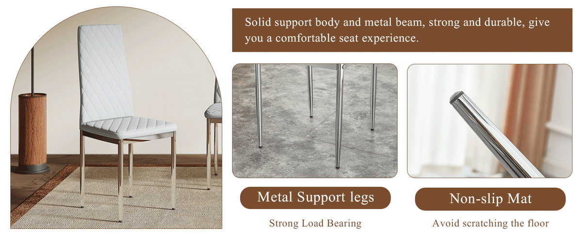 Modern Style Dining Chairs Set of 4 in Light Gray, Essential for Minimalist Homes.Meeting Family Dining Needs, PU Material Seat