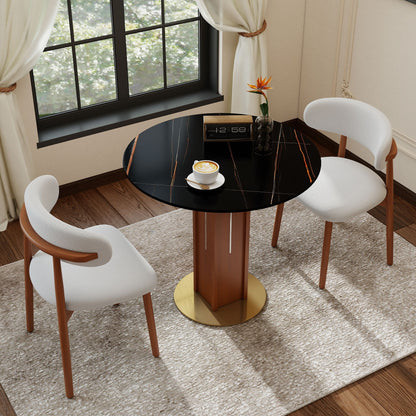 Φ85cm Round Slate Dining table, 12mm Black Desktop, Walnut Column, 2 - Person Kitchen Table for Small Space, 150lbs Weight Capacity(Only the Negotiation Table)