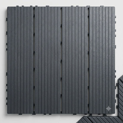 Plastic Interlocking Deck Tiles, 44 Pack 12"x12" Waterproof Non-Slip Outdoor Patio Flooring, All Weather Drainable Snap Together Decking Tiles for Poolside, Porch, Garden, Backyard & Shed Floor,Grey