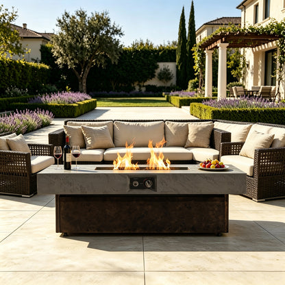50000 BTU Rectangle Fire Pit Table, Smokeless Propane Outdoor Firepit Table with Convertible Coffee Table Design, Dual Height Adjustable Weather Resistant Patio Fire Furniture