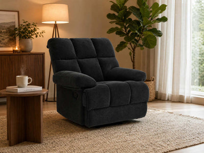 Modern Manual Rocker Recliner Chair with Nubby Upholstery Fabric in Dark Grey, Fabric +Wood and Metal Construction
