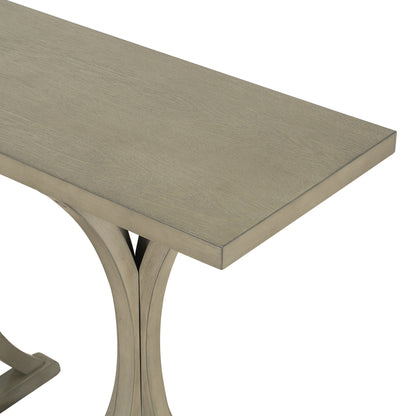 U-Style 59.8'' Wooden Console Table with Oak Veneer Top,Farmhouse Entryway Table with Rubber Wood Slender Curved Legs,Perfect for Living Room,Entryway,Hallway, Dining Spaces.