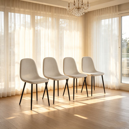Dining Chairs Set of 4, Modern Accent Chairs with Linen Fabric Upholstered Seat - Beige