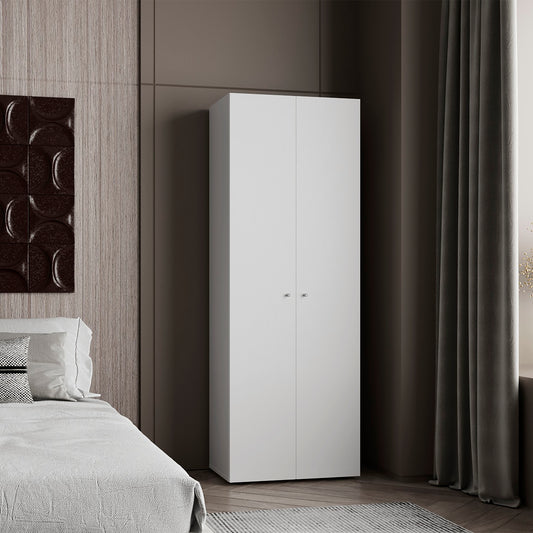 Home 2 Door Closet System, Four Fixed Shelves, Compact Wardrobe for Bedroom Organization, Laundry Room Organization, Utility Room Organization, Freestanding Storage Furniture, White