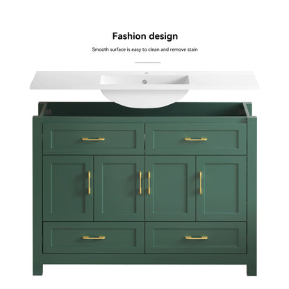 48" Green Bathroom Vanity with Resin sink Combo, Abundant Storage Cabinet -4 Soft close doors and 4 drawers