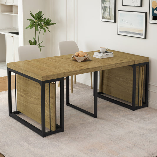 23.62' - 118' Stretching Length, Modern Extendable Dining Table,Seats 2-10 People,,Space-Saving Wood Dining Table for Kitchen/Dining Room/Living Room,,Perfect for Family Gatherings/Parties(Wild oak)