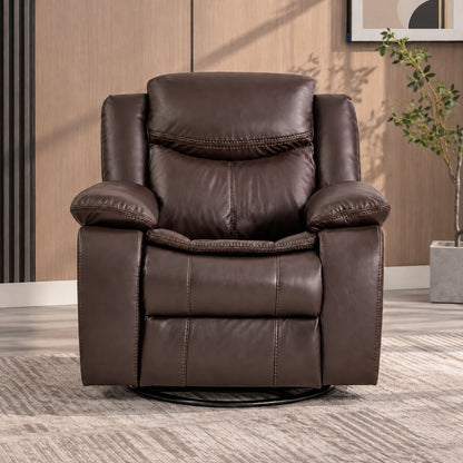 Faux Leather Swivel Recliner Chair, Manual Reclining Armchair with 360° Swivel Base, Padded Backrest & Armrests